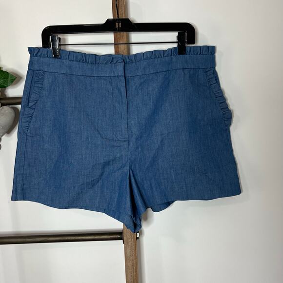J‎ Crew Blue Ruffle Chambray Denim Shorts Cotton Size 12 - Picture 2 of 7